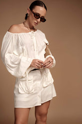 Offshoulder Mini Dress with Short - WHITE